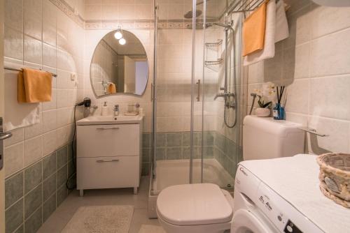 a bathroom with a shower and a toilet and a sink at Apartment Luna in Malinska