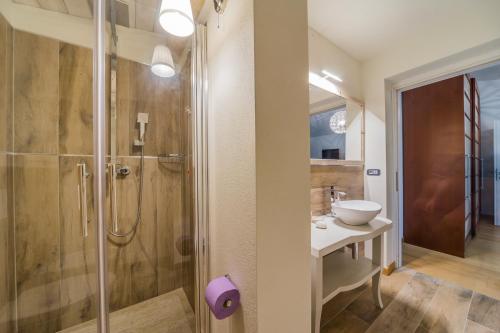a bathroom with a shower and a sink at Country Domos Tramentu in Ozieri