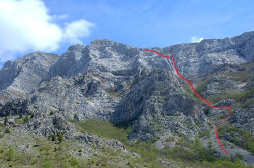 a red trail on the side of a mountain at Villa Iris in Trbounje