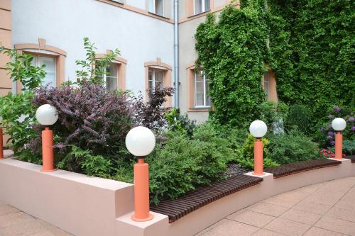 a garden in front of a building with plants at Hotel Reytan in Warsaw