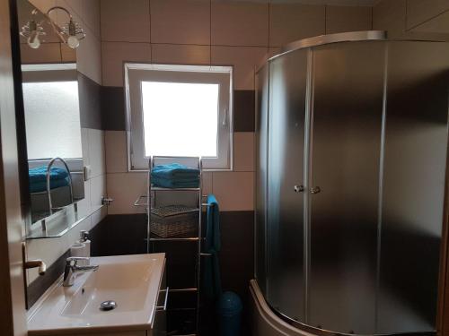 a bathroom with a shower and a sink at Apartment Marin in Ogulin