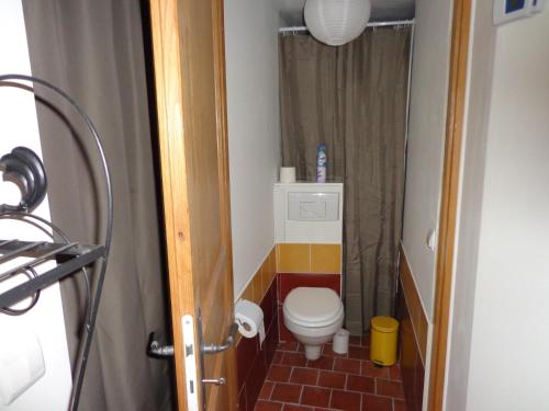 Huisseau-sur-CossonにあるGite du Colombier - Charme et Vieilles Pierresの小さなバスルーム(トイレ、シャワー付)
