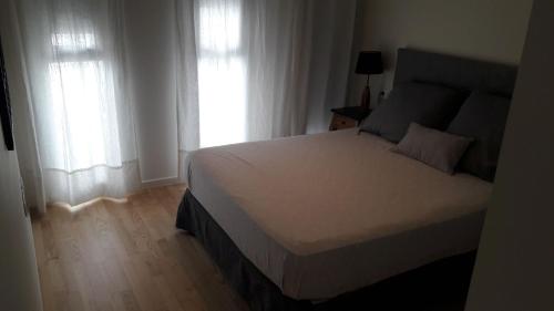 1 dormitorio con 1 cama grande y 2 ventanas en JARDINES DE MURILLO, calle Rastro, en Sevilla