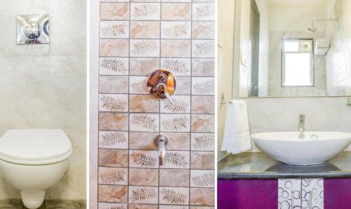two pictures of a bathroom with a toilet and a sink at Treebo Naunidh Suites in Pune