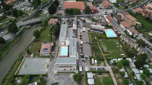 an aerial view of a city with a street at Hotel Vischi in Domaso