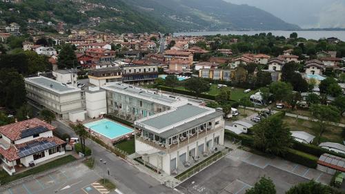 an aerial view of a city with a building at Hotel Vischi in Domaso