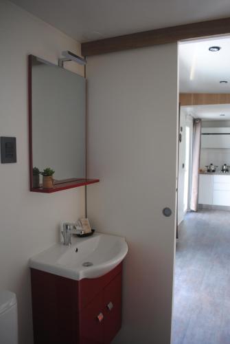 a bathroom with a sink and a mirror at Agriturismo Il Giardino Degli Ulivi in Lazise