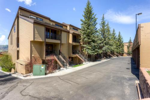 an empty street in front of a building at La Casa in Steamboat Springs