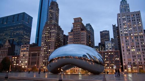 a large silver object in the middle of a city at Forrestville Ave Large Suite in Chicago