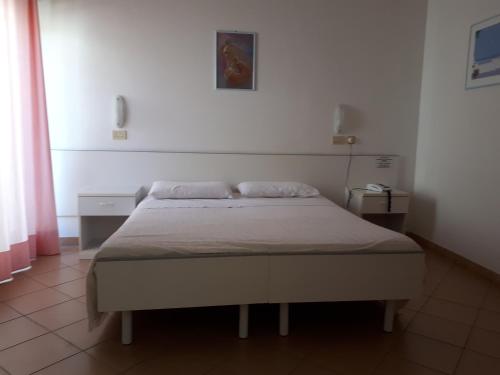 a bedroom with a bed in a white room at Hotel Ciclamino in Riolo Terme