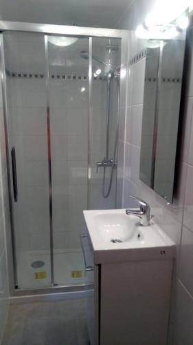une salle de bain avec douche et lavabo dans l'établissement Studio Violine, à Berck-sur-Mer