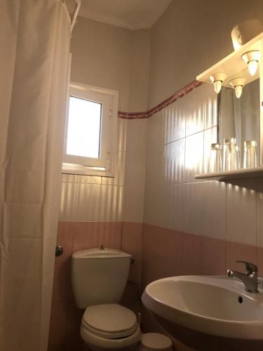 a bathroom with a toilet and a sink and a window at Agnanti in &Aacute;vdhira