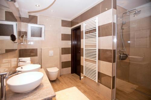 a bathroom with a toilet and a sink and a shower at Nerica Apartment in Zavalatica