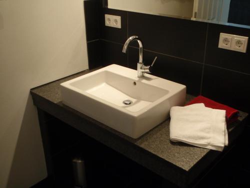 ein weißes Waschbecken auf der Theke im Bad in der Unterkunft Ferienwohnung Mainz in Mainz