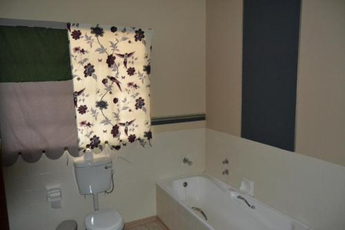 a bathroom with a tub and a toilet and a window at Kenhardt Hotel in Kenhardt