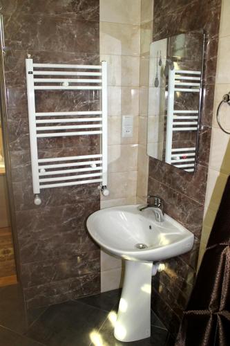 a bathroom with a sink and a mirror at Green Guest House in Kutaisi