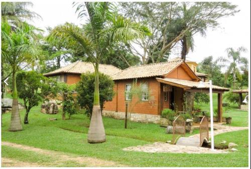 a house with a palm tree in front of it at Calcada Sao Jose in Tiradentes