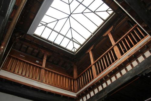 an overhead view of a wooden ceiling with a skylight at Hotel Santa Isabel in Toledo