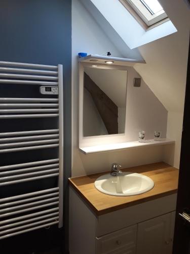 une salle de bain avec un lavabo et un miroir dans l'établissement L'ormelais vacances, à Mont-Dol