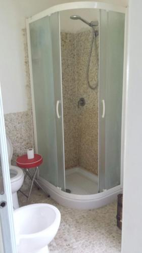 a bathroom with a shower with a toilet and a sink at Paradiso verde a poca distanza dal mare in Agropoli