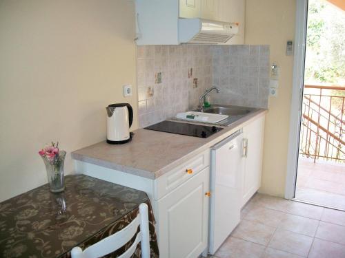 a kitchen with a sink and a counter top at Diona Studios in Lourdhata