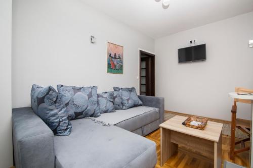 a living room with a couch and a table at Apartmani Tarsko Sunce in Kaludjerske Bare