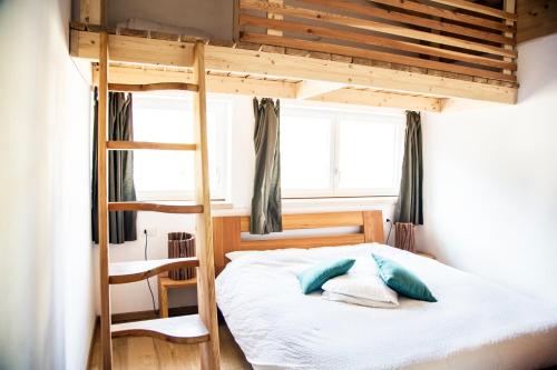 a bedroom with a bunk bed with a ladder at B&B Casa sul Lago - Appartamenti in Calceranica al Lago