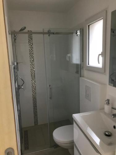 une salle de bain avec une douche, des toilettes et un lavabo dans l'établissement Avignon Campagne, à Avignon