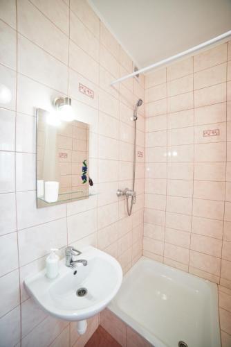 a bathroom with a sink and a mirror and a tub at Green Hill in Lviv