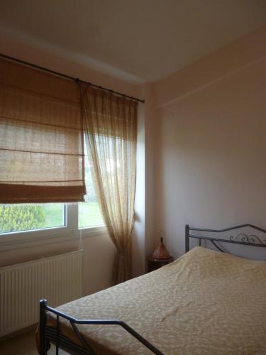 a bedroom with a bed and a window at Dream House in Iraklitsa