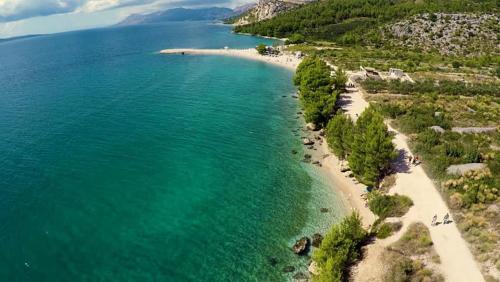 an aerial view of a beach and the ocean at The best location in Makarska,free P, option bikes in Makarska