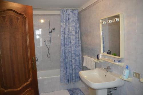 a bathroom with a sink and a shower and a sink at Il Laghetto in Torre Canavese