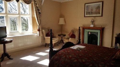 a bedroom with a bed and a fire place at St David's Guesthouse in Haverfordwest