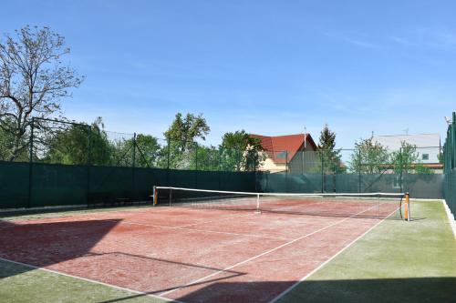 a tennis court with a net on it at Penzion Víno Hruška Blatnička in Blatnička