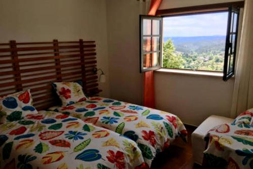 フィゲイロー・ドス・ヴィーニョスにあるQuinta do Cabeçoのベッドルーム(ベッド1台、窓付)