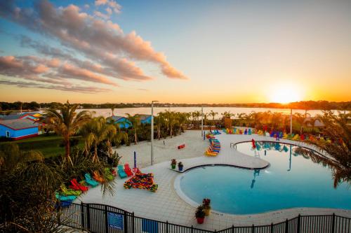 an empty pool at a water park at sunset at LEGOLAND® Florida Resort in Winter Haven