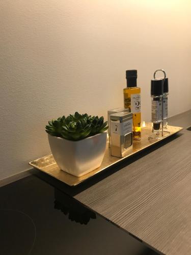 a shelf with a bowl of greens on a counter at Førde in Førde