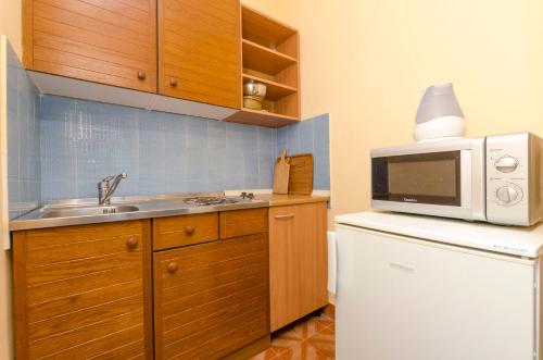 a kitchen with a sink and a microwave at Apartments Milena in Rtina