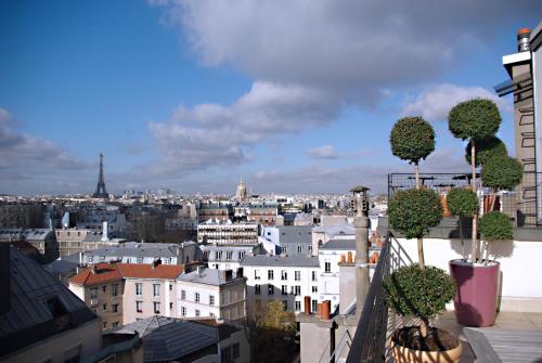 a view of the city from the roof of a building at Le Littré in Paris