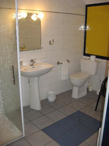 une salle de bain avec un lavabo et des toilettes dans l'établissement Le Relais d'Etagnac, à Étagnac