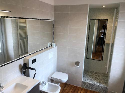 a bathroom with a toilet and a sink and a mirror at Artua'&Solferino in Turin