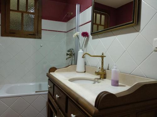 y baño con lavabo y bañera. en Casa Mañoso, en Cea