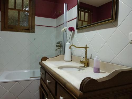 a bathroom with a sink and a bath tub at Casa Mañoso in Cea