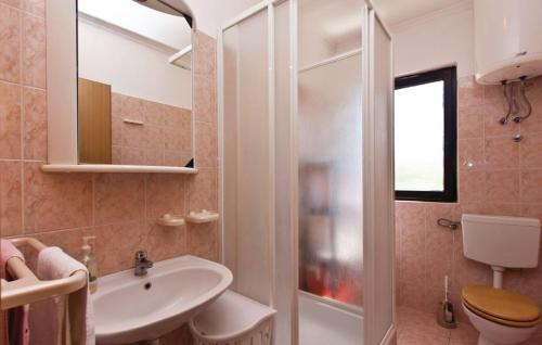een badkamer met een wastafel, een toilet en een douche bij Vito 2 in Pula