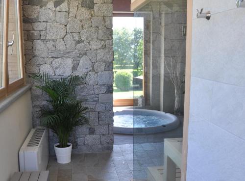 a bathroom with a tub with a plant in it at Tullio Hotel in Gravedona