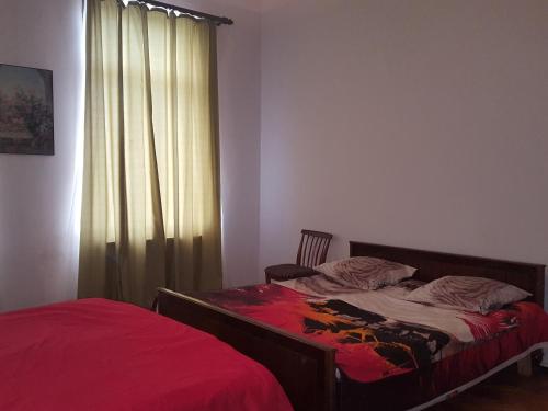 a bedroom with two beds and a window at Hostel Mana Kutaisi in Kutaisi