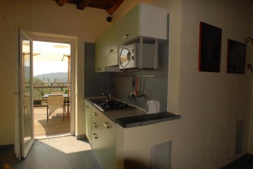 a kitchen with a stove and a microwave at Villa Paggi Country House in Carasco