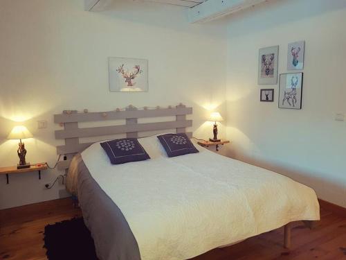 sypialnia z łóżkiem z 2 poduszkami w obiekcie Sur Un Petit Nuage w mieście Roubion