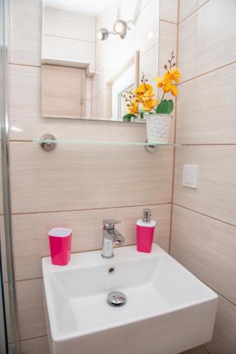 a bathroom with a sink and a mirror at Apartment Ariana in Bol