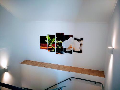 a wall with three pictures of flowers on it at Hotel Ronda Moments in Ronda